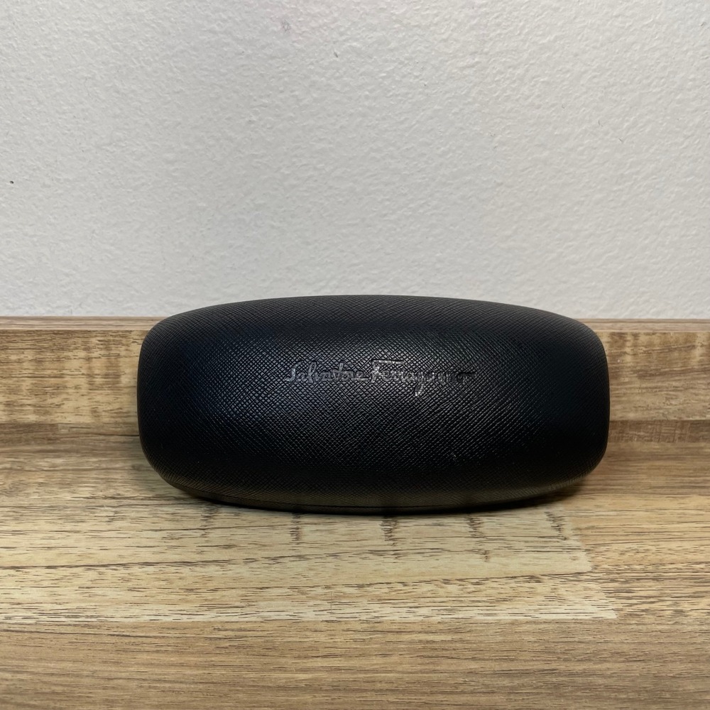 Salvatore Ferragamo Black Saffiano Leather Hard Sunglasses Eyeglasses Case Logo